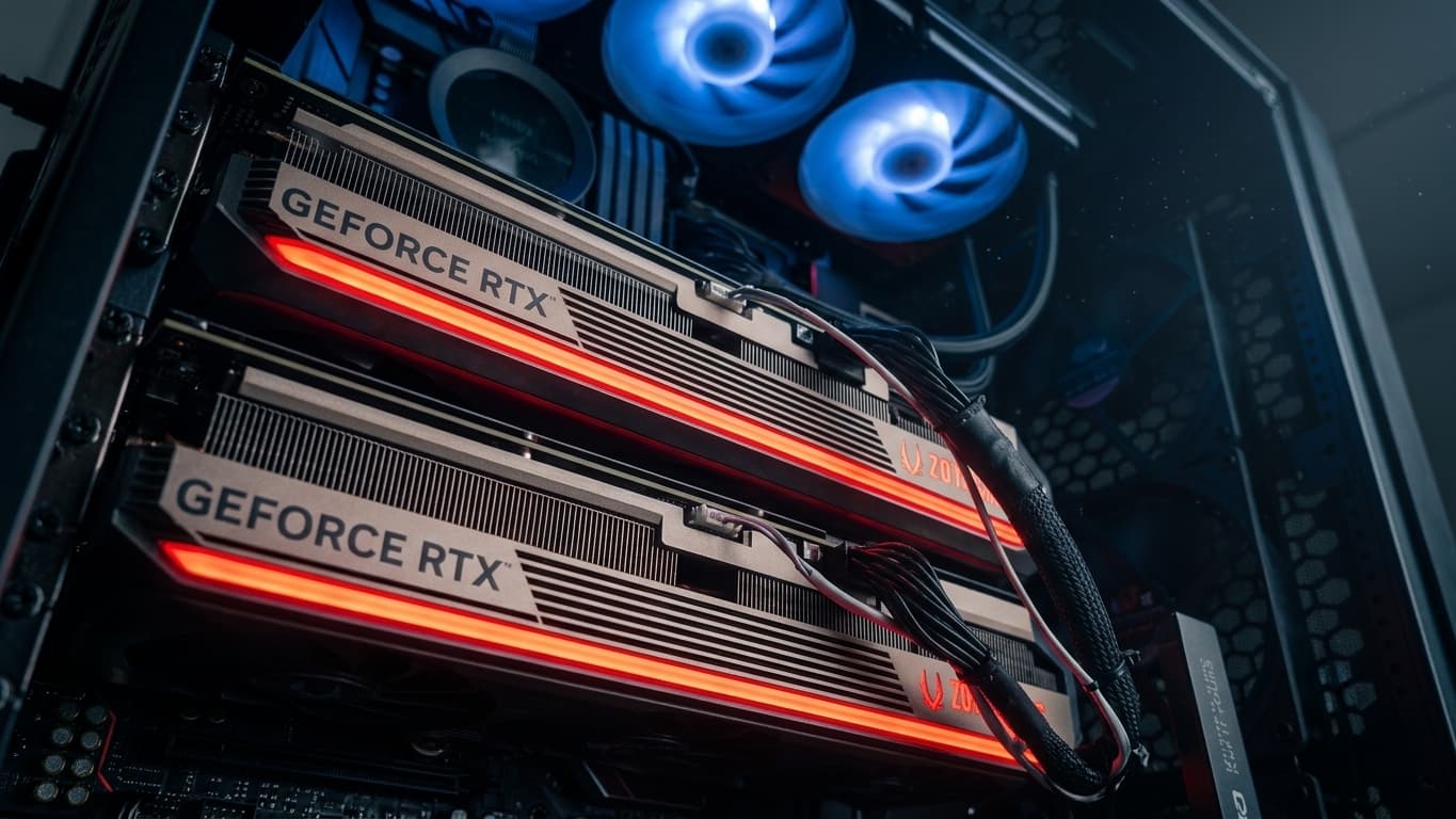 Close-up of a GeForce RTX GPU in the Deepsoch cluster
