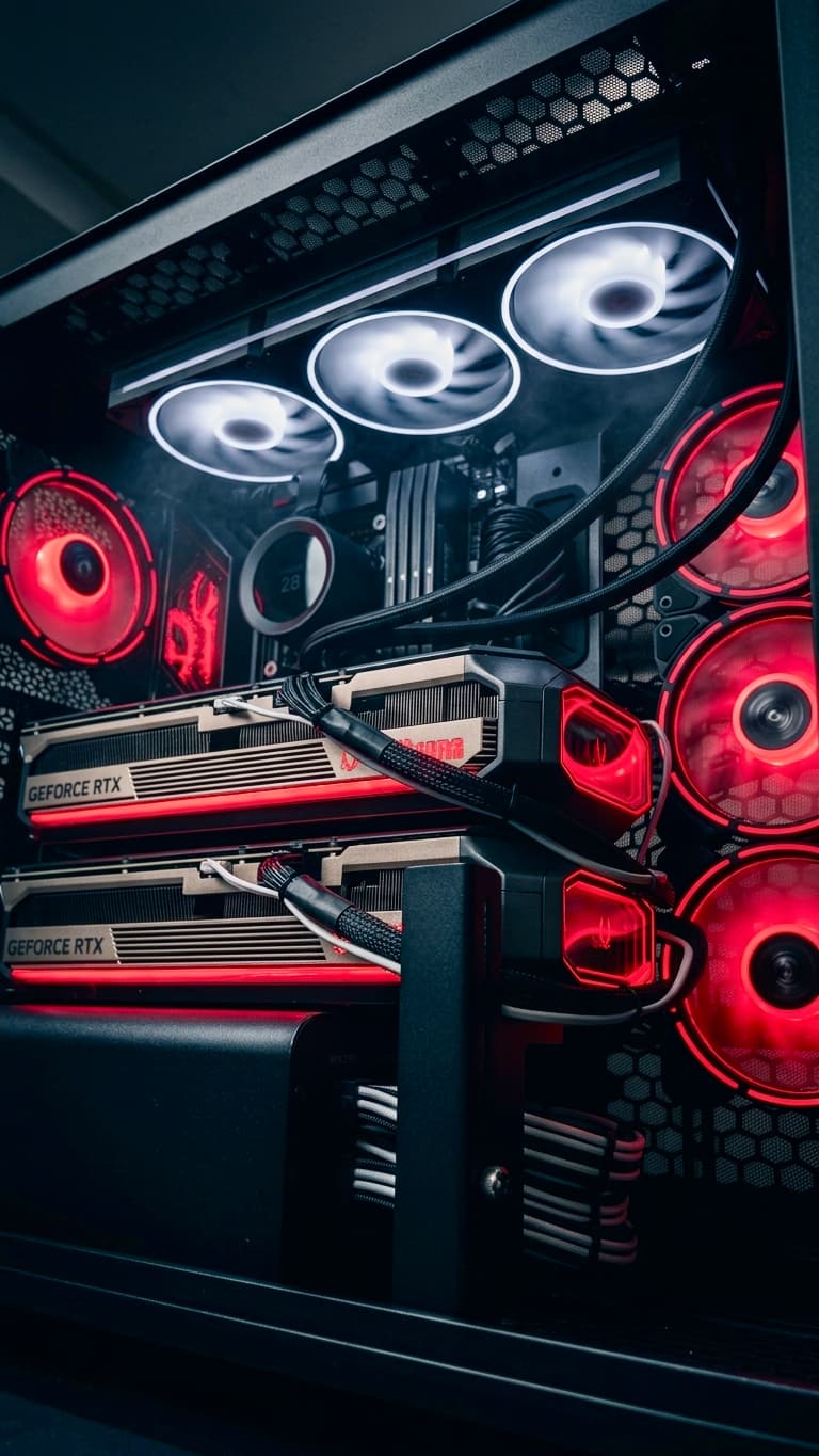 Close-up of GPU cooling hardware in the cluster